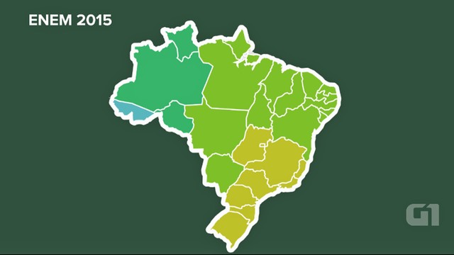 Mapa com fusos-horários do Enem. Reprodução: G1